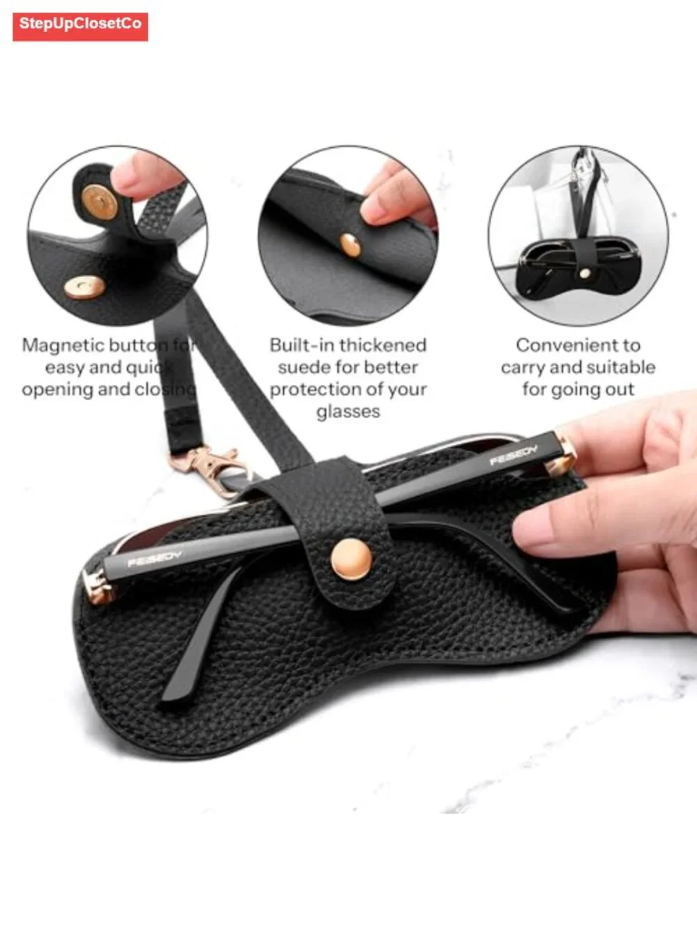 2 Pack Leather Eyeglass Case for Women, Soft PU Glasses Holder with Button